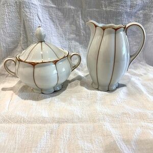 Vintage sugar and creamer set white porcelain with gold trim made in Bavaria #35
